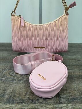 ALDO Quilted  Pink Shoulder Bag Gold Chain Strap Detachable Crossbody Pouch